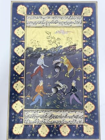 Üç Figürlü Av Tasviri Adlı El Yapımı Minyatür Resim 28x17,5 cm