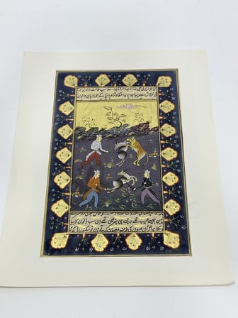Üç Figürlü Av Tasviri Adlı El Yapımı Minyatür Resim 28x17,5 cm