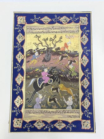 Mughal Tarzı Dinamik Av Adlı El Yapımı Minyatür Resim 28x17,5 cm