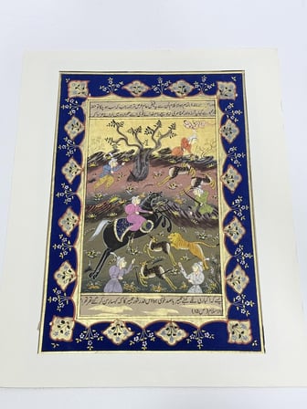 Mughal Tarzı Dinamik Av Adlı El Yapımı Minyatür Resim 28x17,5 cm