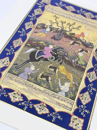 Mughal Tarzı Dinamik Av Adlı El Yapımı Minyatür Resim 28x17,5 cm