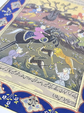 Mughal Tarzı Dinamik Av Adlı El Yapımı Minyatür Resim 28x17,5 cm