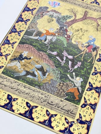 Atlı Avcılar ve Gazeller Adlı El Yapımı Minyatür Resim 30x20 cm
