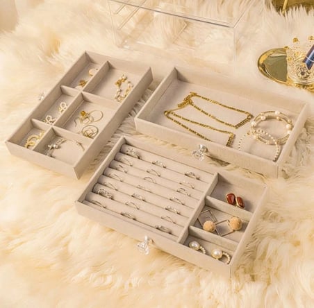 Üç Katlı Çekmeceli Takı Kozmetik Organizer Krem