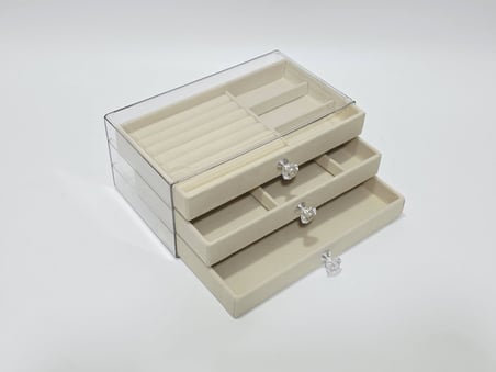 Üç Katlı Çekmeceli Takı Kozmetik Organizer Krem