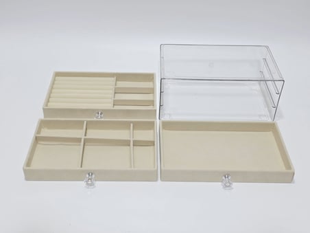 Üç Katlı Çekmeceli Takı Kozmetik Organizer Krem