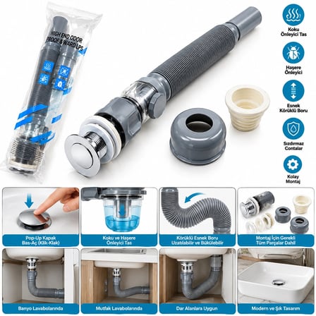 LAVABO ATLI KOKU ÖNLEYİCİ KÖRÜKLÜ ŞEFFAF SİFON (5047)