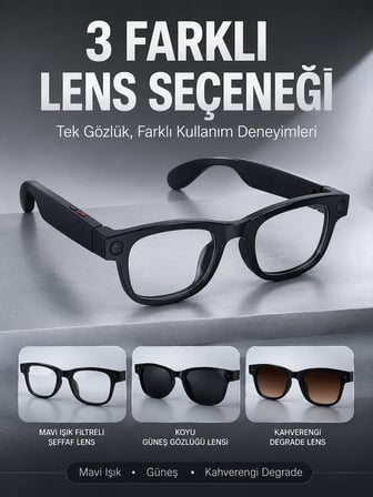 Siyah AI Destekli Akıllı Gözlük 8 MP Kamera Çoklu Dil Çeviri Fotoğraf Video Bluetooth Müzik ve Arama