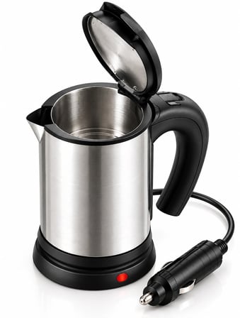12V Araç Çakmak Girişli Paslanmaz Çelik Araç İçi Su Isıtıcı Seyahat Tipi Kettle