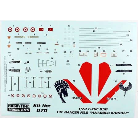 HT 070, 1/72 F-16C B-50 Hançer 132. Filo plastik maketi