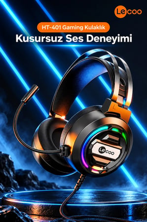 Kulak Üstü RGB Işıklı Kablolu Oyuncu Kulaklığı Stereo 50mm Mikrofonlu Gaming Headset 3.5mm Jack+USB 2.2m Kablo