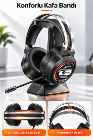 Kulak Üstü RGB Işıklı Kablolu Oyuncu Kulaklığı Stereo 50mm Mikrofonlu Gaming Headset 3.5mm Jack+USB 2.2m Kablo