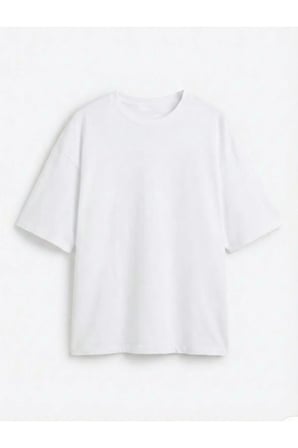 kadın Oversize Düz Beyaz Renk Bisiklet Yaka Basic Tişört Beyaz / XS