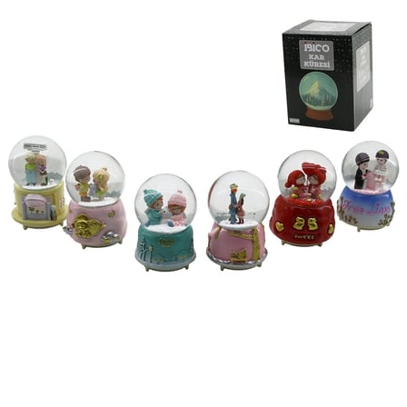 BÜYÜK BOY - 10CM PİLLİ - IŞIKLI MÜZİKLİ KAR KÜRESİ CAM İNSAN FİGÜRLÜ - DESEN MİX RENKLİ HERHANGİ BİR TANESİ GÖNDERİLİR (5047)
