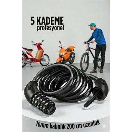 Şifreli Bisiklet Kilidi 16 Mm Kalınlık 200 Cm Scooter Motosiklet Kilidi - Çelik Kablo 722481