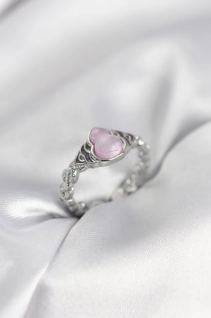 Gümüş Renk Pembe Damla Model Kadın Yüzük