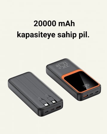 20.000 mAh Taşınabilir Şarj Cihazı Dijital Göstergeli Kablolu Powerbank