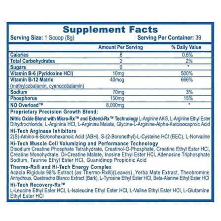 Hitech N.O. Overload Preworkout - 40 SERVİS