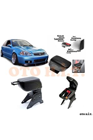 Honda Civic Ies Uyumlu Kol Dayama Ve Kolçak Sürgülü Bardaklıklı Ayarlanabilir Siyah Deri