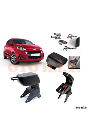 Hyundai I10 17-20 Uyumlu Kol Dayama Ve Kolçak Sürgülü Bardaklıklı Ayarlanabilir Siyah Deri