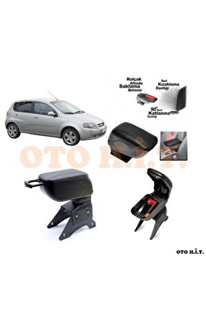 Chevrolet Aveo 06-11 Uyumlu Kol Dayama Ve Kolçak Sürgülü Bardaklıklı Ayarlanabilir Siyah Deri
