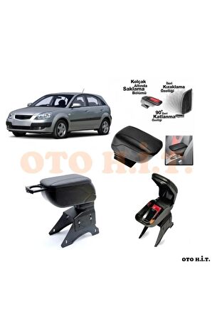 Kia Rio 06-12 Hatchback Uyumlu Kol Dayama Ve Kolçak Sürgülü Bardaklıklı Ayarlanabilir Siyah Deri