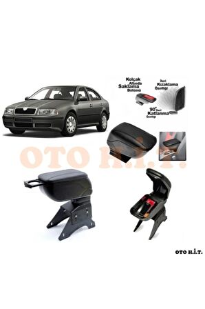 Skoda Octavia 99-05 Uyumlu Kol Dayama Ve Kolçak Sürgülü Bardaklıklı Ayarlanabilir Siyah Deri