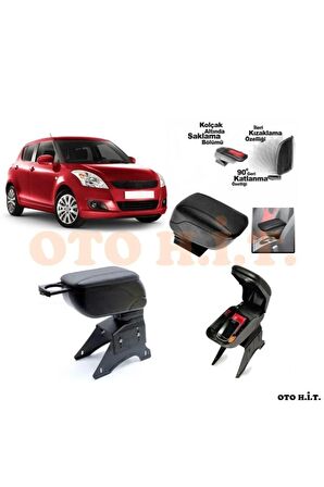 Suzuki Swift 06-12 Uyumlu Kol Dayama Ve Kolçak Sürgülü Bardaklıklı Ayarlanabilir Siyah Deri
