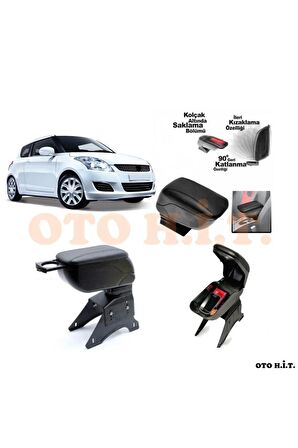 Suzuki Swift 13-16 Uyumlu Kol Dayama Ve Kolçak Sürgülü Bardaklıklı Ayarlanabilir Siyah Deri