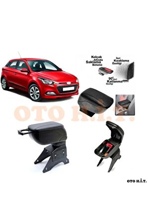 Hyundai I20 15-19 Uyumlu Kol Dayama Ve Kolçak Sürgülü Bardaklıklı Ayarlanabilir Siyah Deri