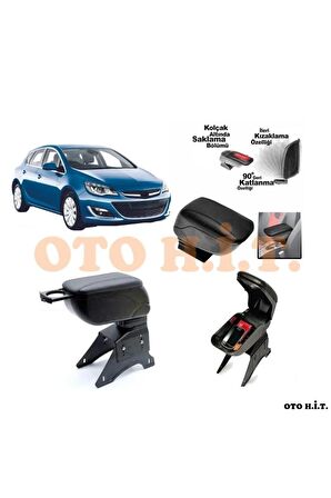 Opel Astra J Uyumlu Kol Dayama Ve Kolçak Sürgülü Bardaklıklı Ayarlanabilir Siyah Deri