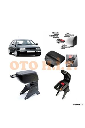 Volkswagen Golf 3 Uyumlu Kol Dayama Ve Kolçak Sürgülü Bardaklıklı Ayarlanabilir Siyah Deri