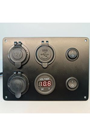 Switch Panel 2'li Usb, Çift Çakmaklık, Voltmetre