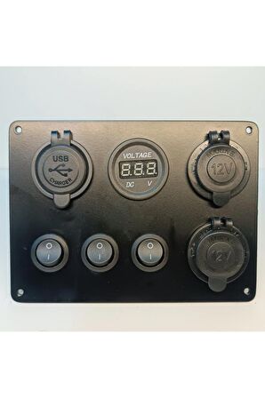 Switch Panel 3'lü Usb, Çift Çakmaklık, Voltmetre