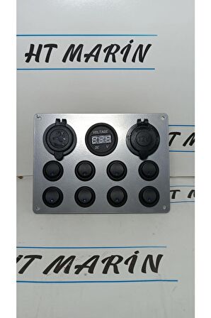Switch Panel 8li Usb Çakmaklık Voltmetre Mavi Işıklı-sigortalı Krom Görünüm