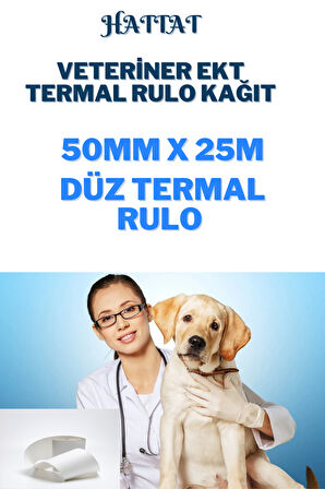 50 Rulo Veteriner EKG 50mmx25metre Tam Metrajlı Yüksek Kaliteli DÜZ Rulo Termal Kağıt