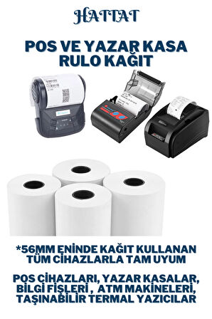 50 Adet Rulo 56mmx14m POS ve Yazar Kasa Termal Rulo Yüksek Kaliteli Dayanıklı Tam Metraj Net Baskı