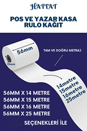 50 Adet Rulo 56mmx14m POS ve Yazar Kasa Termal Rulo Yüksek Kaliteli Dayanıklı Tam Metraj Net Baskı