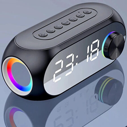 RGB LED Işıklı Bluetooth Hoparlör Dijital Alarm Saat FM Radyo MP3 Destekli Şarjlı
