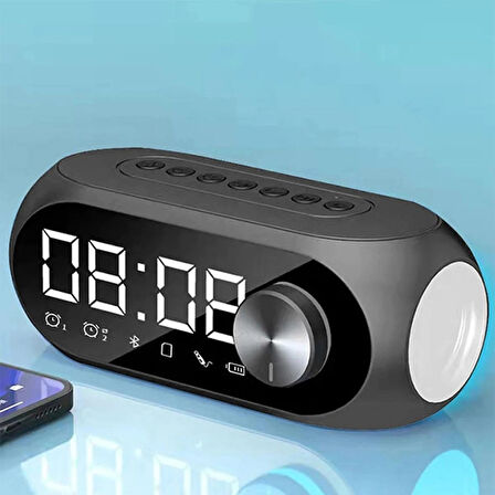 RGB LED Işıklı Bluetooth Hoparlör Dijital Alarm Saat FM Radyo MP3 Destekli Şarjlı