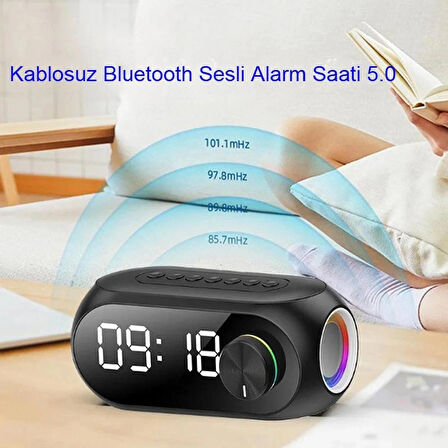 RGB LED Işıklı Bluetooth Hoparlör Dijital Alarm Saat FM Radyo MP3 Destekli Şarjlı
