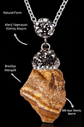 Sertifikalı Zirkon Taşlı Model Ham İşlenmemiş Kaplan Gözü Taşı Kolye
