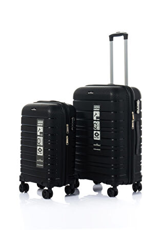 Hotowa Gold Polipropilen Valiz 8010 Siyah TSA Kilitli İkili Set