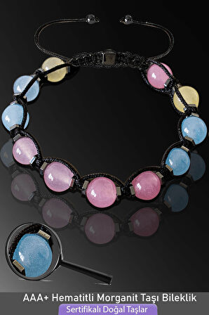 Sertifikalı Makrome Akuamarin Pembe Kuvars Morganit Taşı Bileklik