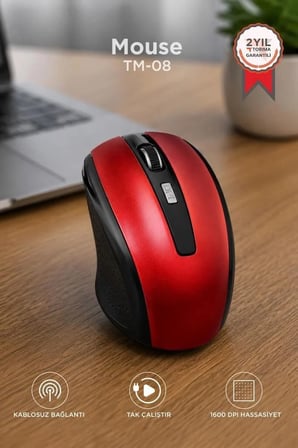 Özel Üretim Sistem Ekipman Teknoloji Mouse Optik Kablosuz Fare TM08 Kırmızı