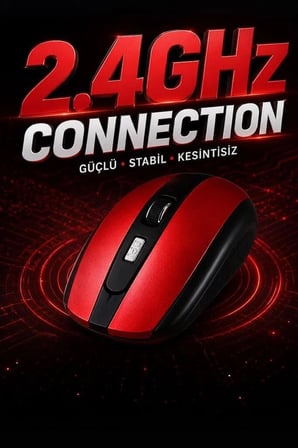 Özel Üretim Sistem Ekipman Teknoloji Mouse Optik Kablosuz Fare TM08 Kırmızı