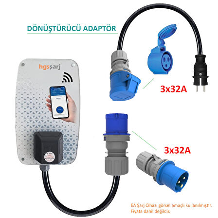 Hgsşarj 10M - 3X32A 220V ile Çalışan Cihazınızı, 220V Ev Tipi Prize Bağlar. Elektrikli Araç Şarj İstasyonu Dönüştürücü Adaptör