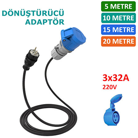 Hgsşarj 5m - 3X32A 220V ile Çalışan Cihazınızı, 220V Ev Tipi Prize Bağlar. Elektrikli Araç Şarj İstasyonu Dönüştürücü Adaptör