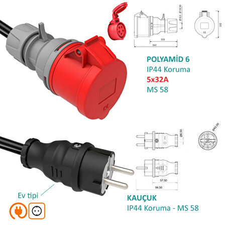 Hgsşarj 5X32A 380V-450V ile Çalışan Cihazınızı, 220V Ev Tipi Prize Bağlar. Elektrikli Araç Şarj Kablosu Dönüştürücü Adaptör