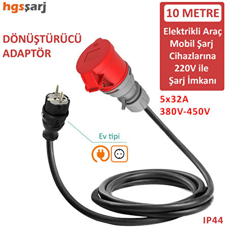 Hgsşarj 10M - 5X32A 380V ile Çalışan Cihazınızı, 220V Ev Tipi Prize Bağlar. Elektrikli Araç Şarj İstasyonu Dönüştürücü Adaptör